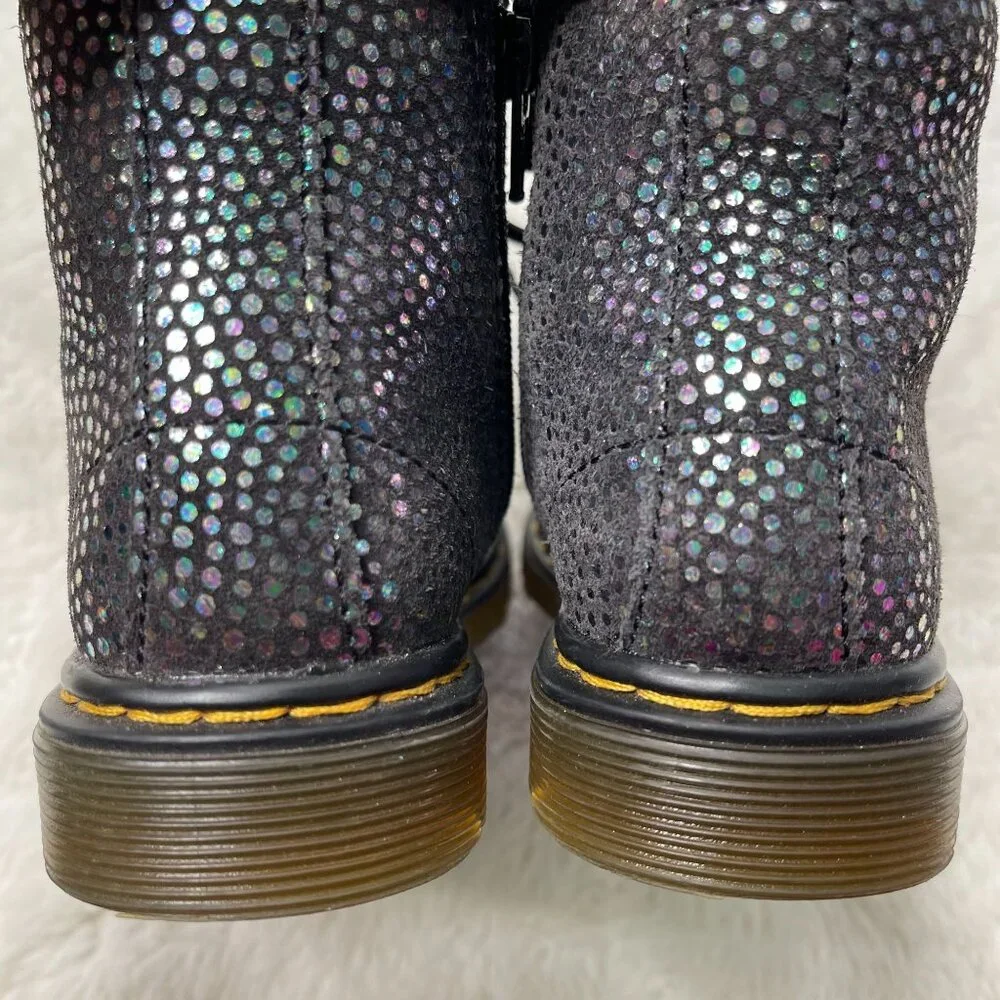 Dr. Martens Kid's Toddler Black #1460T Metallic Suede Lace Up Boots Shoes Size 7